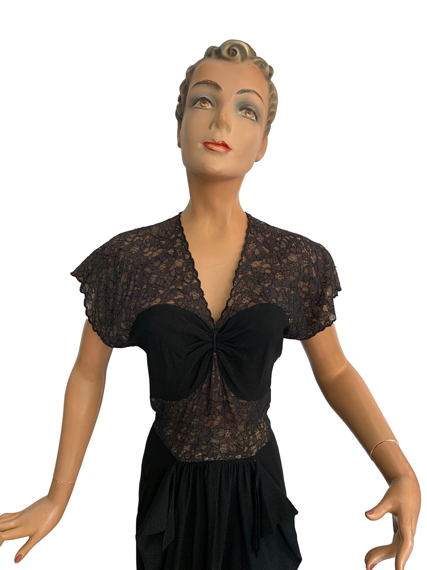 1940s Crepe and Lace Dress | M/L