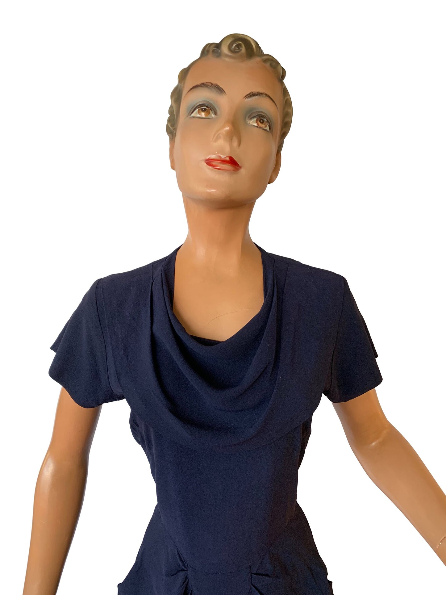 1940s Blue Crepe Draped Dress | S/M